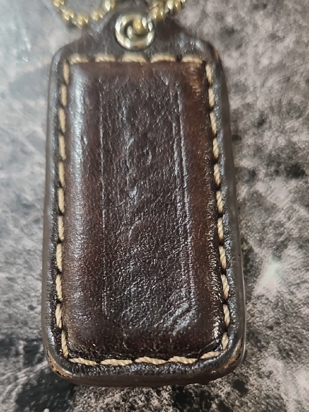 Vtg, Coach Brown Leather Key Tag with Contrast Stitching. I Added A Decorative P